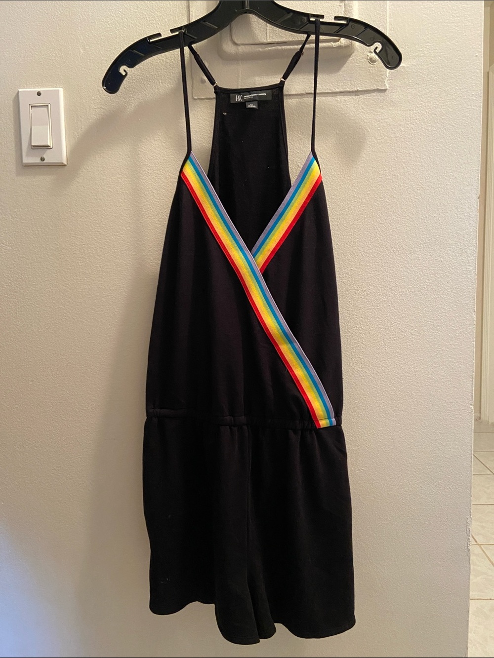 INC International Concepts Black Romper with Rainbow Straps